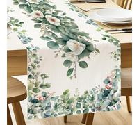 ANATTASOUL Table Runner, Eucalyptus Leaves and Flowers Table Runners, Spring Terylene Table Line for Dining Table Decor Home Wedding Party, 13 x 72 inch/ 33 x 183 cm