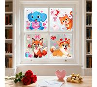 ANATTASOUL Valentine's Day Static Window Stickers Large Elephants and Dogs Reusable Window Clings for Glass, 47.24" x 11.8" Removable Double Sided Window Decals for Room Office Home Kitchen Decoration