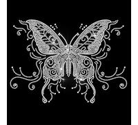 ANATTASOUL White Iron on Rhinestone Transfers Butterfly Glitter Diamante Patch Sequin for Clothes, 11.6"x8.2" Large Bling Hotfix Iron On Applique for Clothing Hoodies Dress Shirt DIY Decor Gifts