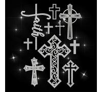 ANATTASOUL White Iron on Rhinestone Transfers Cross Bling Diamante Hotfix Patches for Clothes, 11.6"x8.2" Large Bling Hotfix Iron On Applique for Clothing Hoodies Dress Shirt DIY Decor Gifts