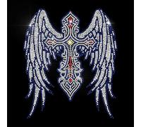 ANATTASOUL White Iron on Rhinestone Transfers Cross Wings Glitter Diamante Patch Sequin for Clothes, 11.6"x8.2" Large Bling Hotfix Iron On Applique for Clothing Hoodies Dress Shirt DIY Decor Gifts