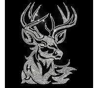 ANATTASOUL White Iron on Rhinestone Transfers Deer Glitter Diamante Patch Sequin for Clothes, 11.6"x8.2" Large Bling Hotfix Iron On Applique for Jeans Jacket Caps Bag T-Shirt Shoes DIY Decor Gifts