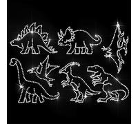 ANATTASOUL White Iron on Rhinestone Transfers Dinosaur Glitter Diamante Patch Sequin for Clothes, 11.6"x8.2" Large Bling Hotfix Iron On Applique for Jeans Jacket Caps Bag T-Shirt Shoes DIY Decor Gifts