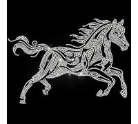 ANATTASOUL White Iron on Rhinestone Transfers Galloping Horse Glitter Diamante Patch Sequin for Clothes, Large Bling Hotfix Iron On Applique for Clothing Hoodies Dress Shirt DIY Decor Gifts