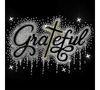 ANATTASOUL White Iron on Rhinestone Transfers Grateful Glitter Diamante Patch Sequin for Clothes, 11.6"x8.2" Large Bling Hotfix Iron On Applique for Jeans Jacket Caps Bag T-Shirt Shoes DIY Decor Gifts