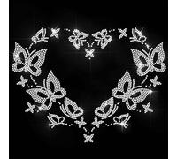 ANATTASOUL White Iron on Rhinestone Transfers Love Butterfly Glitter Diamante Patch Sequin for Clothes, Large Bling Hotfix Iron On Applique for Clothing Hoodies Dress Shirt DIY Decor Gifts