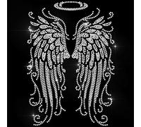 ANATTASOUL White Iron on Rhinestone Transfers Patterned Wings Glitter Diamante Patch Sequin for Clothes, Large Bling Hotfix Iron On Applique for Clothing Hoodies Dress Shirt DIY Decor Gifts