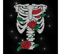 ANATTASOUL White Iron on Rhinestone Transfers Ribs and Flower Glitter Diamante Patch Sequin for Clothes, Large Bling Hotfix Iron On Applique for Clothing Hoodies Dress Shirt DIY Decor Gifts