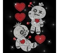 ANATTASOUL White Iron on Rhinestone Transfers Voodoo Doll and Heart Glitter Diamante Patch Sequin for Clothes, Large Bling Hotfix Iron On Applique for Clothing Hoodies Dress Shirt DIY Decor Gifts