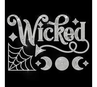 ANATTASOUL White Iron on Rhinestone Transfers Wicked Moon Phase Glitter Diamante Patch Sequin for Clothes, Large Bling Hotfix Iron On Applique for Clothing Hoodies Dress Shirt DIY Decor Gifts