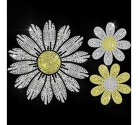 ANATTASOUL White Rhinestone Iron on Transfers Daisy Glitter Diamante Hotfix Patches for Clothes, 11.6"x8.2" Large Iron On Sequin Applique for T-Shirts Bags Jeans Jacket Caps Shoes DIY Decor