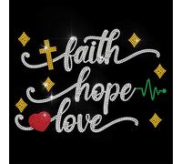 ANATTASOUL White Rhinestone Iron on Transfers Faith Hope Love Glitter Diamante Hotfix Patches for Clothes, 11.6"x8.2" Large Iron On Sequin Applique for T-Shirts Bags Jeans Jacket Caps Shoes DIY Decor