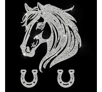 ANATTASOUL White Rhinestone Iron on Transfers Horse Horseshoe Glitter Diamante Hotfix Patches for Clothes, Large Glitter Iron On Sequin Applique for Jeans Jacket Caps Bag T-Shirts Shoes DIY Decor