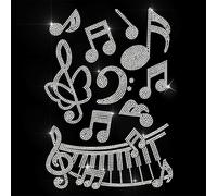 ANATTASOUL White Rhinestone Iron on Transfers Music Notes Glitter Diamante Hotfix Patches for Clothes, 11.6"x8.2" Large Iron On Sequin Applique for T-Shirts Bags Jeans Jacket Caps Shoes DIY Decor