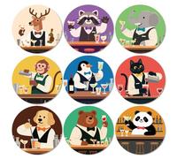ANATTASOUL Wood Coasters Set of 9 for Drinks Animal Bartender Pattern Colorful Wooden Cup Mat for Coffee Table Decor, 3.9" Non-Slip Desk Coasters for Home, Apartment, Office, Bar Gifts