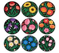 ANATTASOUL Wood Coasters Set of 9 for Drinks Art Flowers Pattern Colorful Wooden Cup Mat for Coffee Table Decor, 3.9" Non-Slip Desk Coasters for Home, Apartment, Office, Bar Gifts