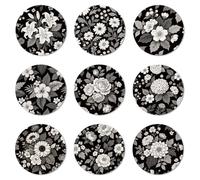 ANATTASOUL Wood Coasters Set of 9 for Drinks Black Flowers Pattern Colorful Wooden Cup Mat for Coffee Table Decor, 3.9" Non-Slip Desk Coasters for Home, Apartment, Office, Bar Gifts