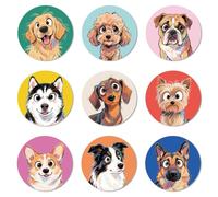 ANATTASOUL Wood Coasters Set of 9 for Drinks Cartoon Dog Pattern Colorful Wooden Cup Mat for Coffee Table Decor, 3.9" Non-Slip Desk Coasters for Home, Apartment, Office, Bar Gifts