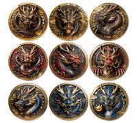 ANATTASOUL Wood Coasters Set of 9 for Drinks Chinese Style Dragon Colorful Wooden Cup Mat for Coffee Table Decor, 3.9" Round Desk Coasters for Home, Apartment, Office, Bar Gifts