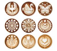ANATTASOUL Wood Coasters Set of 9 for Drinks Coffee Latte Art Pattern Colorful Wooden Cup Mat for Coffee Table Decor, 3.9" Non-Slip Desk Coasters for Home, Apartment, Office, Bar Gifts