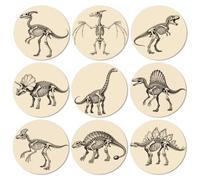 ANATTASOUL Wood Coasters Set of 9 for Drinks Dinosaurs Fossils Pattern Colorful Wooden Cup Mat for Coffee Table Decor, 3.9" Non-Slip Desk Coasters for Home, Apartment, Office, Bar, Gifts