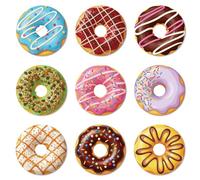 ANATTASOUL Wood Coasters Set of 9 for Drinks Doughnuts Pattern Colorful Wooden Cup Mat for Coffee Table Decor, 3.9" Non-Slip Desk Coasters for Home, Apartment, Office, Bar Gifts
