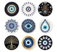 ANATTASOUL Wood Coasters Set of 9 for Drinks Evil Eyes Colorful Wooden Cup Mat for Coffee Table Decor, 3.9" Round Desk Coasters for Home, Apartment, Office, Bar Gifts