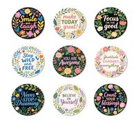 ANATTASOUL Wood Coasters Set of 9 for Drinks Flower and Inspirational Quotes Pattern Colorful Wooden Cup Mat for Coffee Table Decor, 3.9" Non-Slip Desk Coasters for Home, Apartment, Office, Bar Gifts