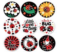 ANATTASOUL Wood Coasters Set of 9 for Drinks Ladybug and Flowers Pattern Colorful Wooden Cup Mat for Coffee Table Decor, 3.9" Non-Slip Desk Coasters for Home, Apartment, Office, Bar Gifts