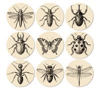 ANATTASOUL Wood Coasters Set of 9 for Drinks Line Drawing Insects Pattern Colorful Wooden Cup Mat for Coffee Table Decor, 3.9" Non-Slip Desk Coasters for Home, Apartment, Office, Bar, Gifts