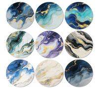 ANATTASOUL Wood Coasters Set of 9 for Drinks Marble Pattern Colorful Wooden Cup Mat for Coffee Table Decor, 3.9" Non-Slip Desk Coasters for Home, Apartment, Office, Bar Gifts