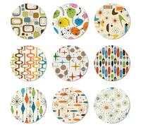 ANATTASOUL Wood Coasters Set of 9 for Drinks Mid Century Modern Style Pattern Colorful Wooden Cup Mat for Coffee Table Decor, 3.9" Non-Slip Desk Coasters for Home, Apartment, Office, Bar Gifts