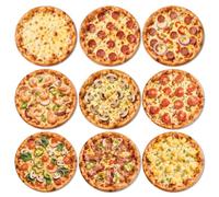 ANATTASOUL Wood Coasters Set of 9 for Drinks Realistic Pizza Pattern Colorful Wooden Cup Mat for Coffee Table Decor, 3.9" Non-Slip Desk Coasters for Home, Apartment, Office, Bar Gifts