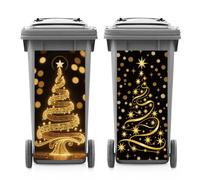 ANATTASOUL Xmas 2 Sheets Wheelie Bin Stickers Christmas Tree and Star Waterproof Dustbin Decor, 14.9"x 32.2" Adhesive Large Decal for Bins, Fridge, Wall Outdoor, Indoor Decoration