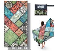 Anavasi Microfibre Beach Towels for Adults - 1 Pack 180 x 90 cm with Net Bag, Double Side Print, Quick Dry, Lightweight, Sand Free, Extra Large 100% Recycled Towel for The Beach (Mandala Squares)