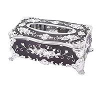 Anawakia Cosmetic Tissue Box Tissue Box Tissue Dispenser Rose Flowers Pattern Cosmetic Tissue Box European Tissue Box for Home Hotel (Black + Silver)