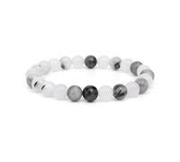 ANAYA AGATE Black Rutilated Natural Healing Crystal Bracelet for Women and Men, 8mm Round Beaded Bracelets for Spiritual, Protection, Positive Energy, Elastic Adjustable Size Gemstone Bead