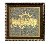 ANAYA AGATE Pyrite Stone Frame With 7 Running Horses with Sun For Wealth, Protection And Energy Balance - Pyrite Gemstone Wooden Wall Decor Frame With Original Pyrite Dust For Prosperity And Success