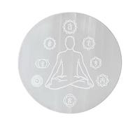 ANAYA AGATE Selenite Charging Plate with Buddha 7 Chakra Design - 4" Engraved Healing Crystal Charger | Round Disc Coaster for Home, Office, Table Decor | Amplify Energy, Crystals and Healing Stones