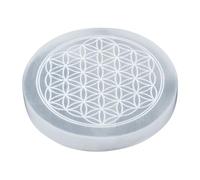 ANAYA AGATE Selenite Charging Plate with Flower of Life Design - 4" Engraved Healing Crystal Charger | Round Disc Plate for Home, Office, Table Decor | Amplify Energy, Crystals and Healing Stones
