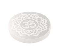 ANAYA AGATE Selenite Charging Plate with OM Flower of Life Design - 4" Engraved Healing Crystal Charger | Round Disc Coaster for Home, Office, Table Decor | Amplify Energy, Crystals and Healing Stones