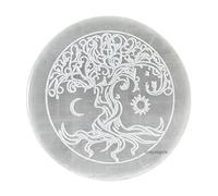 ANAYA AGATE Selenite Crystal Charging Plate - 4" Engraved Tree of Life Healing Stones Coaster - Round Disc for Home and Office Table Decor - Crystals and Healing Stones