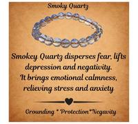 ANAYA AGATE Smoky Quartz Natural Healing Crystal Bracelet for Women and Men, 8mm Round Beaded Bracelet for Spiritual Healing, Protection, Positive Energy, Elastic Adjustable Size Gemstone Bead