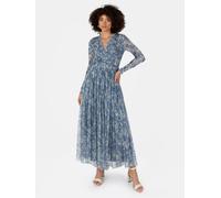 Anaya with Love Women's Midaxi Dress Ladies V-Neck Wrap Long Sleeves Floral Sequin Embellished for Wedding Guest Party Occasion Evening Blue 16