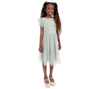 Anaya with Love Girl's Maya Deluxe Flower Dress Bridesmaid Children's Round Neck Short Flutter Sleeve Bow Tulle Ruffle Princess Kids, Frosty Green, 7-8 Years