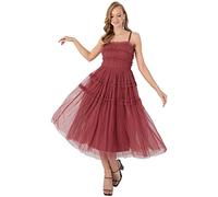 Anaya with Love Ladies Cami Midi Dress for Women Evening Gown Square Neck Strappy Stripes Frilly Tiered for Wedding Guest Prom Ball Red Size 12