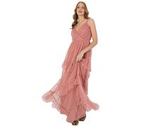 Anaya with Love Ladies Maxi Cami Dress for Womens Strappy Tiered Ruffle Frilly Faux V Neckline Long for Bridesmaids Wedding Guest Prom Size 18 Pink