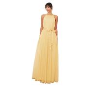 Anaya with Love Ladies Maxi Dress for Women Halter Neck Long Sleeveless with Belt A Line Evening Gown Ball Prom Wedding Guest Bridesmaid, Butter Yellow 14