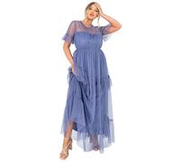 Anaya with Love Ladies Maxi Dress for Women Mesh Tiered Back Keyhole Mesh Short Sleeve Ruffle for Wedding Guest Prom Ball Evening Gown Size 14 Iris Blue