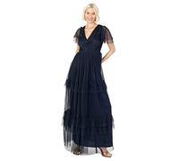 Anaya with Love Ladies Maxi Dress for Women Short Sleeve Evening Ball Gown Tiered V Neck Bow Tie Bridesmaid Wedding Guest Prom Long ,Navy Blue,30